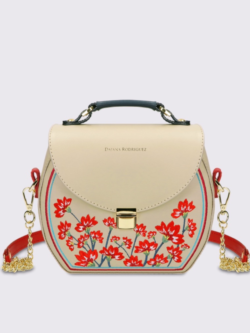 Cream Crossbody with Red Floral Embroidery